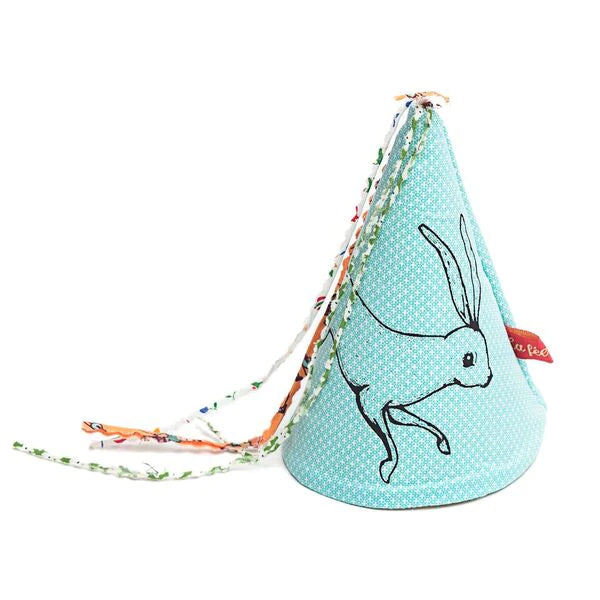PARTY HAT WITH SILK SCREEN PRINT OF LITTLE RABBIT — by La fée raille