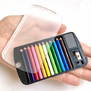 12 MINI COLORED PENCILS CASE WITH ERASER AND SHARPENER